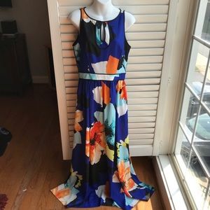 EUC Vince Camuto Blue Orange Floral Maxi Dress Size 6